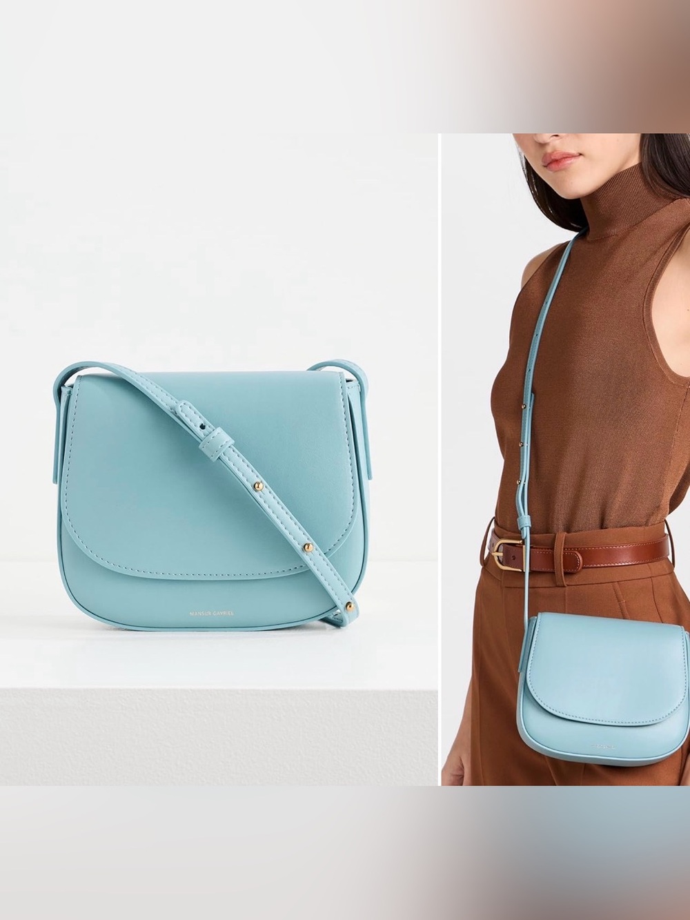 Mansur Gavriel Classic Mini Bag Blue Leather Saddle Flap Crossbody